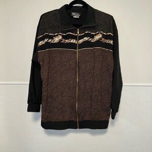 Vintage 1990's Silver Threads Windbreaker Full Zip Cheetah / Tiger Jacket Sz Med